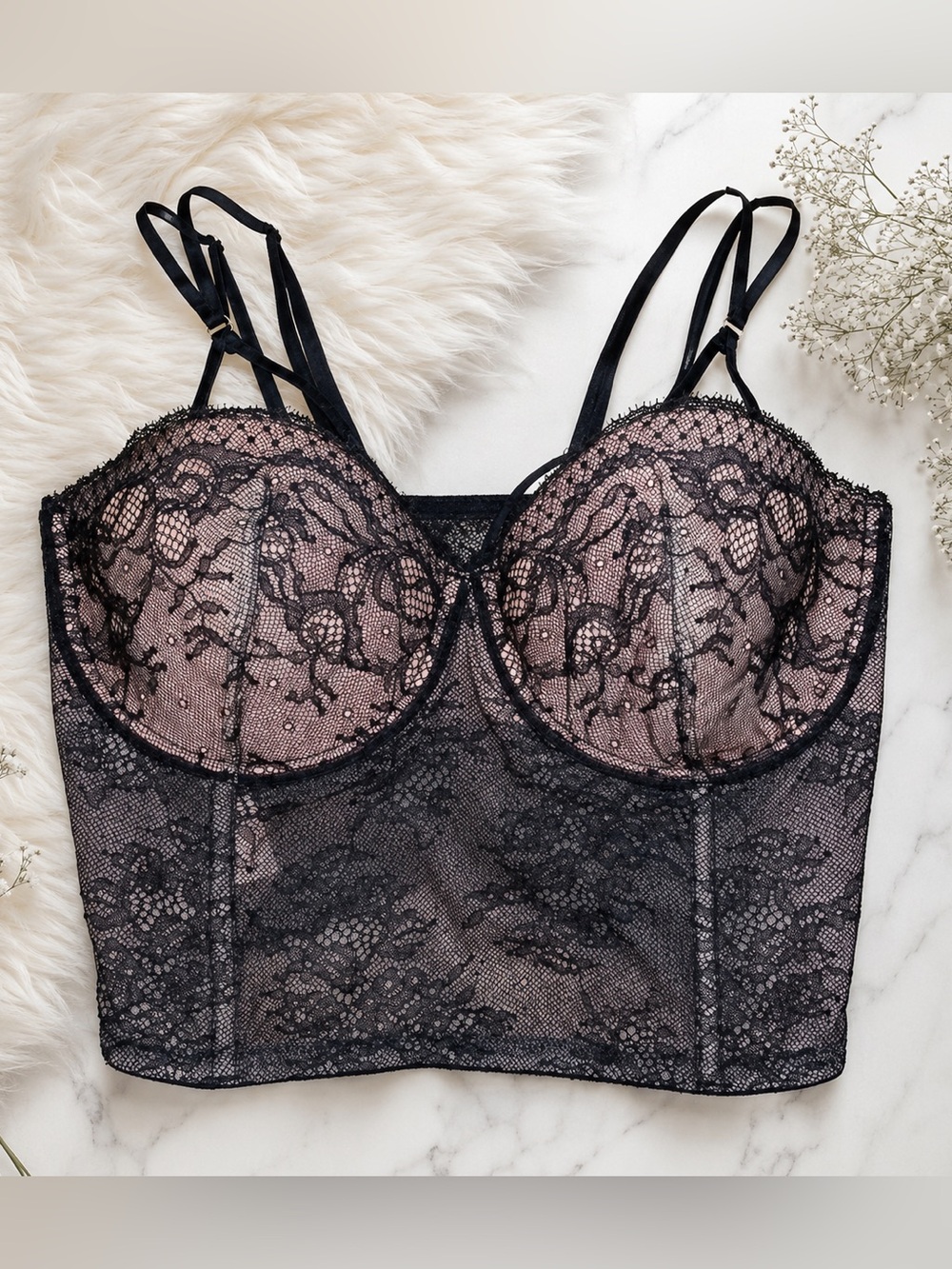 Victoria Secret Very Sexy Black Lace Longline Bustier